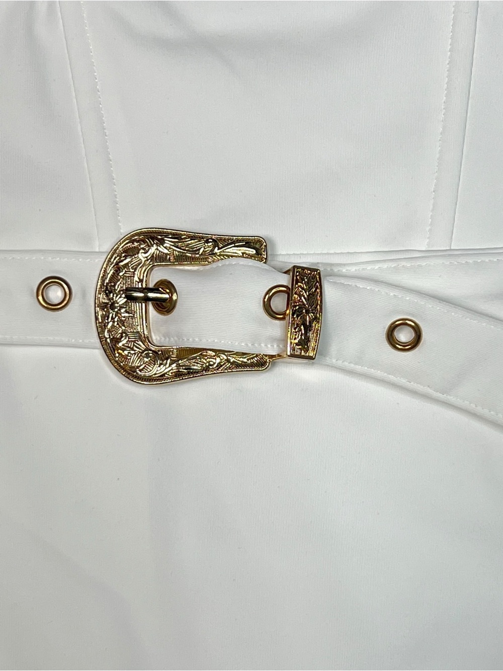 Kittenish Pool Girl Belted One Piece White Gold Toned Hardware Size Small NWT - Picture 6 of 12